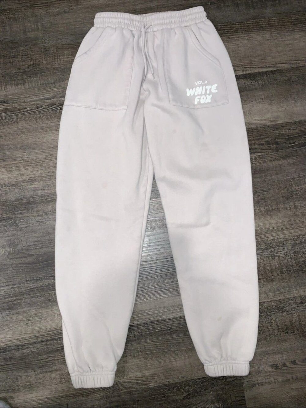 White Fox Sweatpants Womens X-Small Beige Vol.3 Logo Joggers Fleece Loungewear